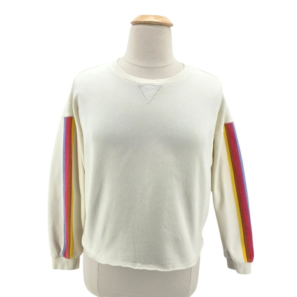 Marine Layer X Lost & Found Womens Large Sweatshirt Rainbow Stripe Ivory Crew
